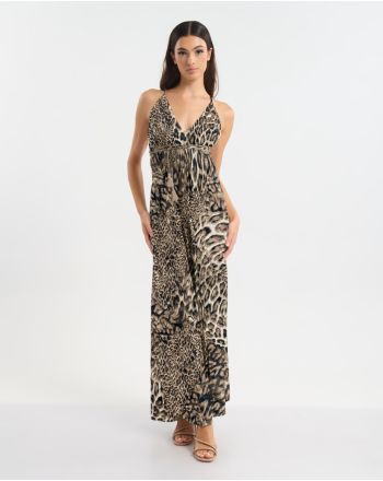 ΦΟΡΕΜΑ ΜΑΚΡΥ ΕΞΩΠΛΑΤΟ ΣΕ ΚΑΦΕ ΜΕ ΛΕΟΠΑΡ ΣΧΕΔΙΟ ONE SIZE  (60% SILK 40% POLYESTER)