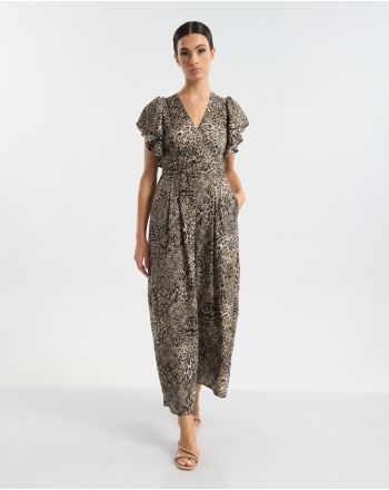 ΟΛΟΣΩΜΗ ΦΟΡΜΑ ΜΑΚΡΙΑ ΜΕ ΚΟΝΤΟ ΜΑΝΙΚΙ ΣΕ ΚΑΦΕ ΜΕ ΛΕΟΠΑΡ ΣΧΕΔΙΟ ONE SIZE  (60% SILK 40% POLYESTER)