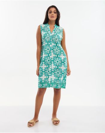 ΦΟΡΕΜΑ ΚΟΝΤΟ ΑΜΑΝΙΚΟ ΠΡΑΣΙΝΟ ΜΕ ΚΕΝΤΗΤΕΣ ΛΕΠΤΟΜΕΡΕΙΕΣ ΚΑΙ ΧΑΝΤΡΕΣ ONE SIZE (100% COTTON)