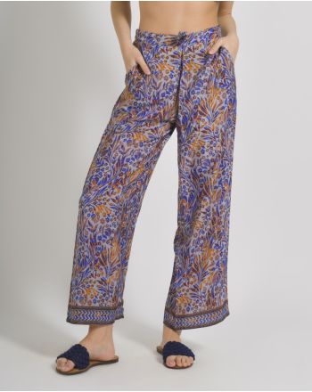 PANTS IN BLUE/ORANGE COLOR WITH PRINTS ONE SIZE (28%SILK /72% CREPE)