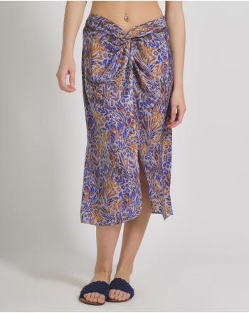 SHORT SKIRT IN BLUE/ORANGE COLOR WITH PRINTS S/M (28%SILK /72% CREPE)