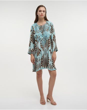 TUNIC IN BABY BLUE/BROWN COLOR M/L (28%SILK / 72% POLYESTER)