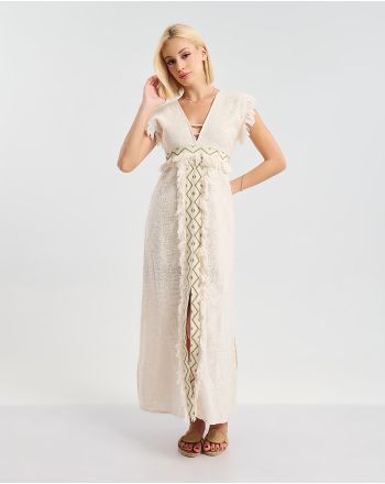 ΜΑΚΡΥ ΜΠΕΖ ΦΟΡΕΜΑ ΜΕ ΚΟΝΤΟ ΜΑΝΙΚΙ ΚΑΙ ΑΝΟΙΧΤΗ ΠΛΑΤΗ ONE SIZE (100% COTTON)