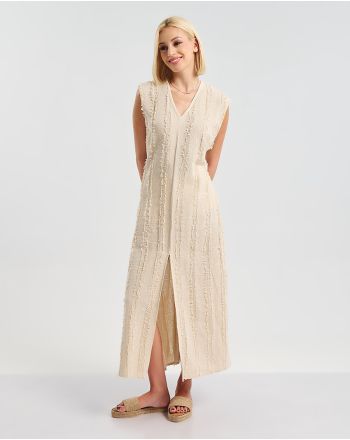 ΜΑΚΡΥ ΜΠΕΖ ΦΟΡΕΜΑ ΜΕ ΔΙΑΚΡΙΤΙΚΑ ΦΟΥΝΤΑΚΙΑ ONE SIZE ( 100% COTTON)