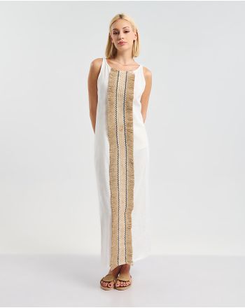 ΜΑΚΡΥ ΦΟΡΕΜΑ ΣΕ ΛΕΥΚΌ ΜΕ ΚΑΦΈ ΛΕΠΤΟΜΕΡΕΙΕΣ ONE SIZE ( 100% COTTON)