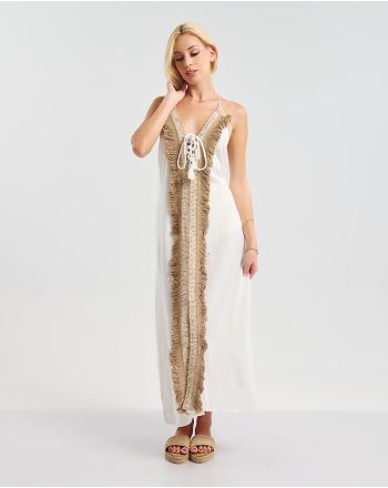 ΜΑΚΡΥ ΦΟΡΕΜΑ ΕΞΩΠΛΑΤΟ ΣΕ ΛΕΥΚΌ ΜΕ ΚΑΦΈ ΚΡΟΣΣΙΑ ONE SIZE ( 100% COTTON)