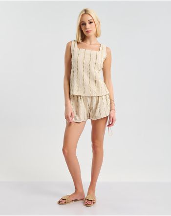 ΜΠΛΟΥΖΑ ΣΕ ΜΠΕΖ ΧΡΩΜΑ ΜΕ ΠΡΑΣΙΝΕΣ ΚΑΘΕΤΕΣ ΡΙΓΕΣ ONE SIZE (100% COTTON)