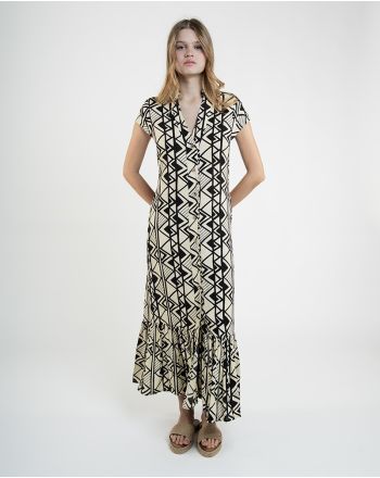 ΦΟΡΕΜΑ ΜΑΚΡΥ ΣΕ ΛΕΥKO/ΜΑΥΡΟ ΜΕ ΛΕΠΤΟΜΕΡΕΙΕΣ ΚΟΥΜΠΙΑ ONE SIZE  (100% RAYON)