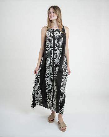 ΦΟΡΕΜΑ ΜΑΚΡΥ ΣΕ ΜΑΥΡΟ ΜΕ ΛΕΥΚΑ ΣΧΕΔΙΑ ONE SIZE  (100% RAYON)