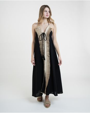 ΜΑΚΡΥ ΦΟΡΕΜΑ ΕΞΩΠΛΑΤΟ ΣΕ ΜΑΥΡΟ ΜΕ ΚΑΦΈ ΚΡΟΣΣΙΑ ONE SIZE ( 100% COTTON)