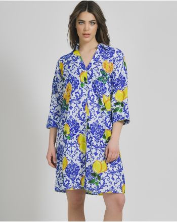 SHIRT WHITE/BLUE COLOR WITH LEMONS AND BEADS L/XL ( 100% COTTON)