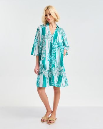 ΚΑΦΤΑΝΙ ΜΕ ΜΑΝΙΚΙΑ ΛΕΥΚΟ ΜΕ ΤΥΡΚΟΥΑΖ ΚΕΝΤΗΜΑΤΑ ONE SIZE (100% COTTON)