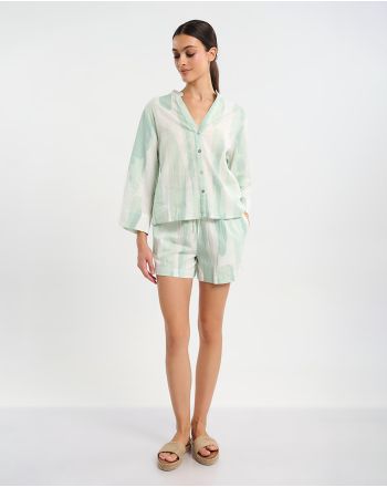 ΚΟΝΤΟΜΑΝΙΚΟ ΠΟΥΚΑΜΙΣΟ ΠΡΆΣΙΝΟ/ΛΕΥΚΌ  ONE SIZE ( 30% LINEN 70% COTTON)