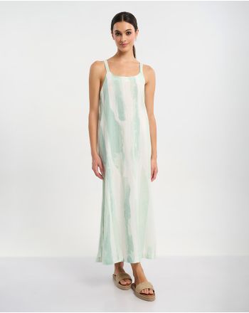 ΜΑΚΡΥ ΑΜΑΝΙΚΟ ΦΟΡΕΜΑ ΣΕ ΠΡΑΣΙΝΟ/ΛΕΥΚΟ ONE SIZE ( 30% LINEN 70% COTTON