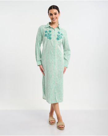 ΦΟΡΕΜΑ/ΠΟΥΚΑΜΙΣΑ ΣΕ ΛΕΥΚΌ ΜΕ ΠΡΑΣΙΝΕΣ ΡΙΓΕΣ ONE SIZE ( 100% COTTON)