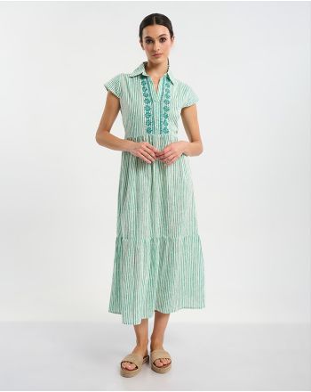 ΦΟΡΕΜΑ ΜΑΚΡΥ ΑΜΑΝΙΚΟ ΣΕ ΛΕΥΚΌ ΜΕ ΠΡΑΣΙΝΕΣ ΡΙΓΕΣ ONE SIZE (100 % COTTON)