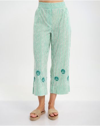 ΠΑΝΤΕΛΟΝΑ ΛΕΥΚΗ ΜΕ ΠΡΑΣΙΝΕΣ ΡΙΓΕΣ ONE SIZE ( 100% COTTON)