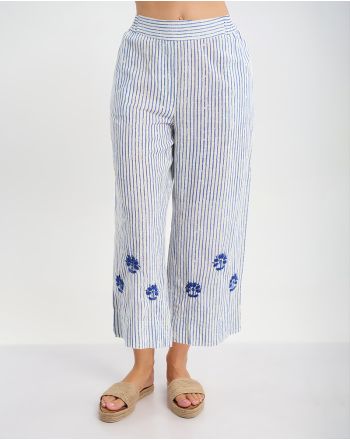 ΠΑΝΤΕΛΟΝΑ ΛΕΥΚΗ ΜΕ ΜΠΛΕ ΡΙΓΕΣ ONE SIZE ( 100% COTTON)