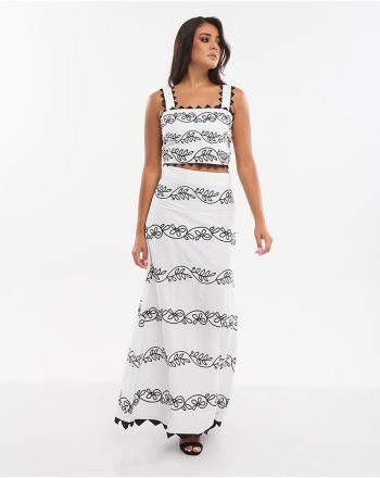 S/2 ΤΟΠ ΚΟΝΤΟ ΑΜΑΝΙΚΟ ΚΑΙ ΦΟΥΣΤΑ ΜΑΚΡΙΑ ΛΕΥΚΟ ΜΕ ΜΑΥΡΑ ΚΕΝΤΗΜΑΤΑ ONE SIZE (100% COTTON)