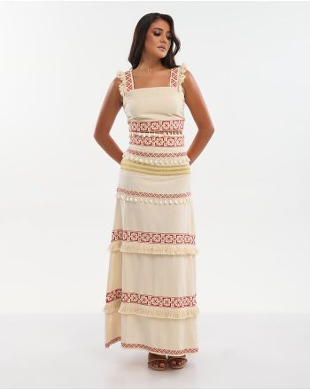 S/2 ΤΟΠ ΚΟΝΤΟ ΑΜΑΝΙΚΟ ΚΑΙ ΦΟΥΣΤΑ ΜΑΚΡΙΑ ΜΠΕΖ ΜΕ ΚΟΚΚΙΝΑ ΚΕΝΤΗΜΑΤΑ ONE SIZE (100% COTTON)