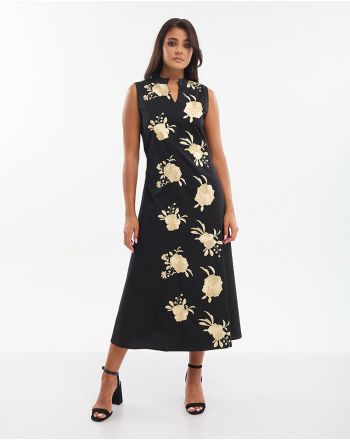 ΦΟΡΕΜΑ ΜΑΚΡΥ ΑΜΑΝΙΚΟ ΜΑΥΡΟ ΜΕ ΧΡΥΣΑ ΚΕΝΤΗΤΑ ΛΟΥΛΟΥΔΙΑ ONE SIZE (100% COTTON)