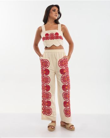 S/2 ΤΟΠ ΚΟΝΤΟ ΑΜΑΝΙΚΟ ΚΑΙ ΠΑΝΤΕΛΟΝΙ ΜΠΕΖ ΜΕ ΚΟΚΚΙΝΑ ΚΕΝΤΗΜΑΤΑ ONE SIZE (100% COTTON)