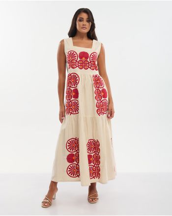 ΦΟΡΕΜΑ ΜΑΚΡΥ ΑΜΑΝΙΚΟ ΜΠΕΖ ΜΕ ΚΟΚΚΙΝΑ ΚΕΝΤΗΜΑΤΑ ONE SIZE (100% COTTON)