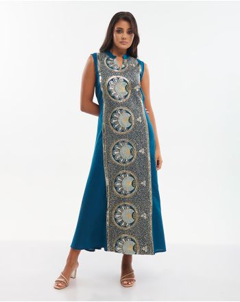 ΦΟΡΕΜΑ ΜΑΚΡΥ ΑΜΑΝΙΚΟ ΜΠΛΕ ΜΕ ΧΡΥΣΑ ΚΕΝΤΗΜΑΤΑ ONE SIZE (100% COTTON)