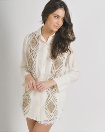 SHIRT IN BEIGE COLOR WITH PRINTS ONE SIZE (100% COTTON)