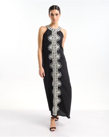 ΦΟΡΕΜΑ ΜΑΚΡΥ ΑΜΑΝΙΚΟ ΣΕ ΜΑΥΡΟ ΧΡΩΜΑ ΜΕ ΛΕΥΚΕΣ ΛΕΠΤΟΜΕΡΕΙΕΣ ONE SIZE ( 100% RAYON)