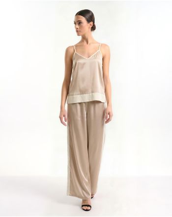 S/2 SLEEVELESS TOP AND PANTS BEIGE/GOLD ONE SIZE (100% RAYON)