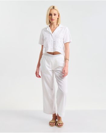 S/2 TOP WITH SHORT SLEEVES AND PANTS IN WHITE COLOR WITH EMBROIDERY DETAILS Σ ONE SIZE (100% COTTON)