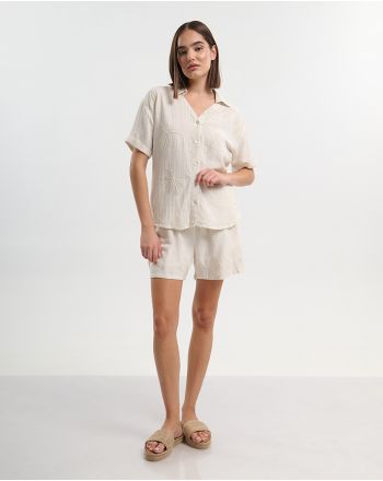 S/2 ΤΟΠ ΜΕ ΚΟΝΤΟ ΜΑΝΙΚΙ ΚΑΙ ΣΟΡΤΣΑΚΙ ΕΚΡΟΥ ΜΕ ΚΕΝΤΗΤΕΣ ΛΕΠΤΟΜΕΡΕΙΕΣ ONE SIZE (100% COTTON)