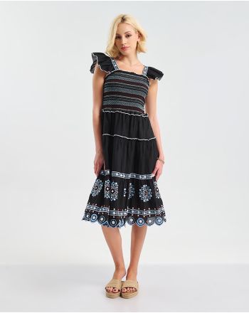 ΦΟΡΕΜΑ ΜΑΚΡΥ ΑΜΑΝΙΚΟ ΜΑΥΡΟ ΜΕ ΜΠΛΕ ΚΕΝΤΗΤΕΣ ΛΕΠΤΟΜΕΡΕΙΕΣ ONE SIZE (100% COTTON)