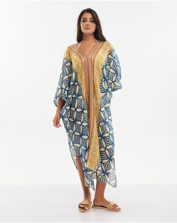 ΚΑΦΤΑΝΙ ΜΑΚΡΥ ΜΠΕΖ/ΜΠΛΕ/ΜΟΥΣΤΑΡΔΙ ΜΕ ΧΡΥΣΕΣ ΛΕΠΤΟΜΕΡΕΙΕΣ ONE SIZE (100% COTTON)