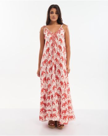 ΦΟΡΕΜΑ ΜΑΚΡΥ ΜΕ ΤΙΡΑΝΤΕΣ ΣΕ ΚΟΚΚΙΝΟ ΧΡΩΜΑ ΜΕ ΦΟΙΝΙΚΕΣ ONE SIZE (100% COTTON)