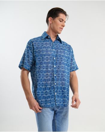 ΠΟΥΚΑΜΙΣΟ ΚΟΝΤΟΜΑΝΙΚΟ ΜΠΛΕ ΜΕ ΛΕΥΚΕΣ ΛΕΠΤΟΜΕΡΕΙΕΣ M/L (100% COTTON)