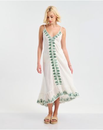 ΦΟΡΕΜΑ ΜΑΚΡΥ ΑΜΑΝΙΚΟ ΛΕΥΚΟ ΜΕ ΠΡΑΣΙΝΕΣ ΛΕΠΤΟΜΕΡΕΙΕΣ ONE SIZE (100% COTTON)