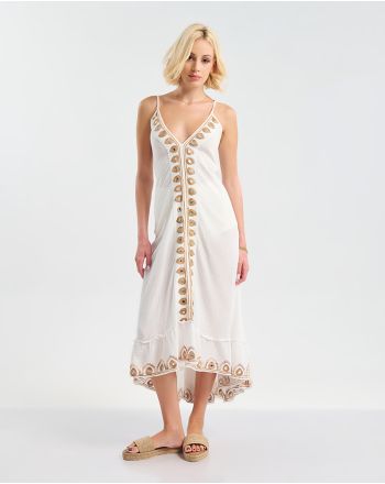 ΦΟΡΕΜΑ ΜΑΚΡΥ ΑΜΑΝΙΚΟ ΛΕΥΚΟ ΜΕ ΚΑΦΕ ΛΕΠΤΟΜΕΡΕΙΕΣ ONE SIZE (100% COTTON)