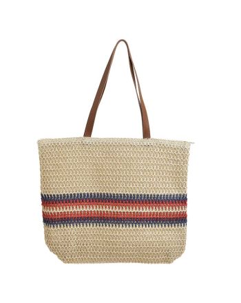 STRAW BAG IN BEIGE COLOR WITH RED/BLUE PRINT 48X6X37/65