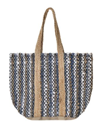 JUTE BAG IN BLUE/WHITE/BEIGE SHADES 31X40X31 ( 70% COTTON 30% JUTE )