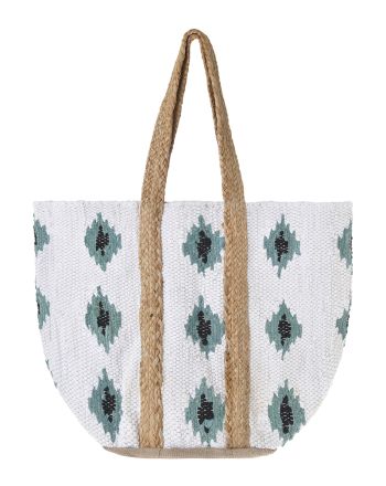 ΤΣΑΝΤΑ ΑΠΟ ΓΙΟΥΤΑ ΣΕ ΛΕΥΚΌ ΜΕ ΓΚΡΙ/ΜΠΛΕ ΛΟΥΛΟΥΔΙΑ ΚΑΙ ΜΠΕΖ ΛΟΥΡΑΚΙΑ 31X40X31 (70% COTTON 30% JUTE)