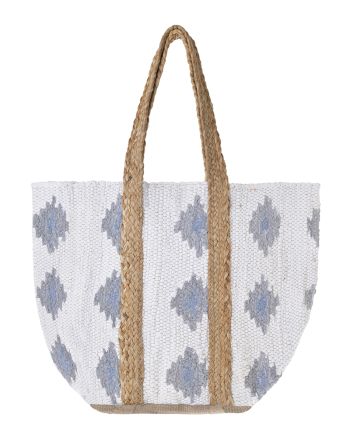 ΤΣΑΝΤΑ ΑΠΟ ΓΙΟΥΤΑ ΣΕ ΛΕΥΚΌ ΜΕ ΠΡΑΣΙΝΑ ΛΟΥΛΟΥΔΙΑ ΚΑΙ ΜΠΕΖ ΛΟΥΡΑΚΙΑ 31X40X31 (70% COTTON 30% JUTE)