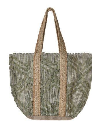 ΤΣΑΝΤΑ ΥΦΑΣΜΑΤΙΝΗ ΣΕ ΠΡΆΣΙΝΟ/ΜΠΕΖ ΧΡΩΜΑ 31X40X31 ( 70% COTTON 30% JUTE)