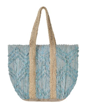 FABRIC BAG IN LIGHT BLUE/BEIGE COLOR 31X40X31 ( 70% COTTON 30% JUTE)