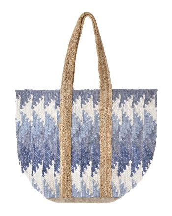 FABRIC BAG IN BLUE/WHITE COLOR 31X40X31 (70% COTTON 30% JUTE)
