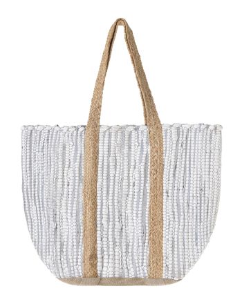 JUTE BAG IN WHITE COLOR WITH GOLD DETAILS 31X40X31 (70% COTTON 30% JUTE)