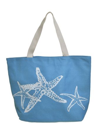 FABRIC BEACH BAG IN TURQUOISE COLOR WITH WHITE SEAFISH 42X15X40/68 (100% POLYESTER)