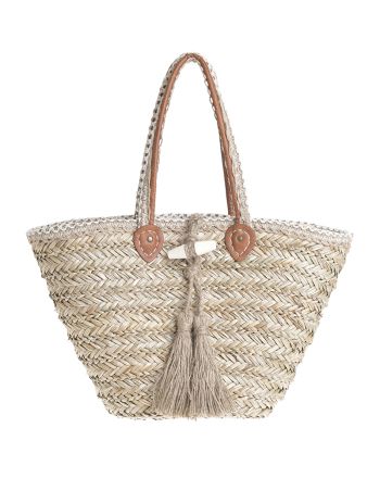 STRAW BAG IN BEIGE COLOR WITH TASSELS 52X28X15 (100% GRASS)