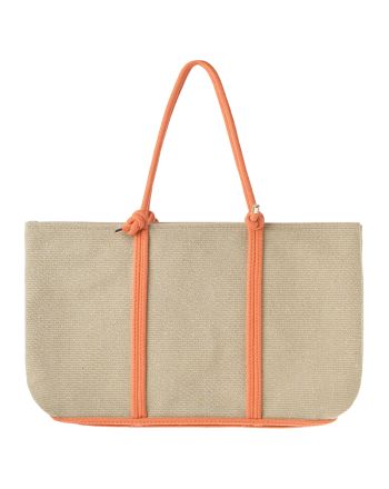 FABRIC BAG IN BEIGE COLOR WITH ORANGE DETAILS 50X33X10 (20% COTTON & 80% POLYESTER)